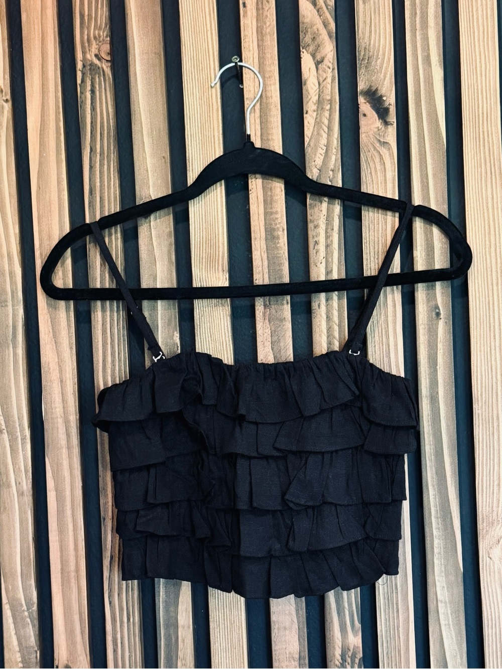 Coconut Avenue Black Ruffled Smocked Crop Top